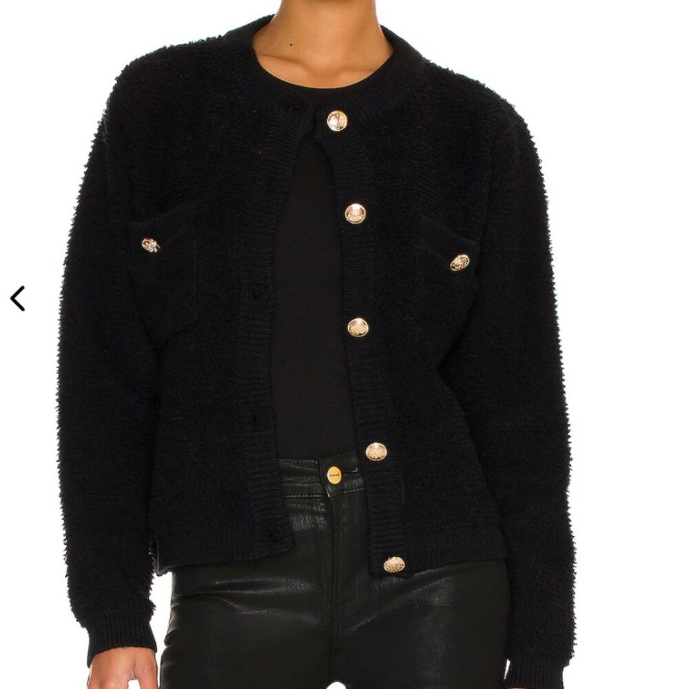 Line & Dot Khloe Black Bouclé Cardigan Sweater with Gold Buttons - sz Medium